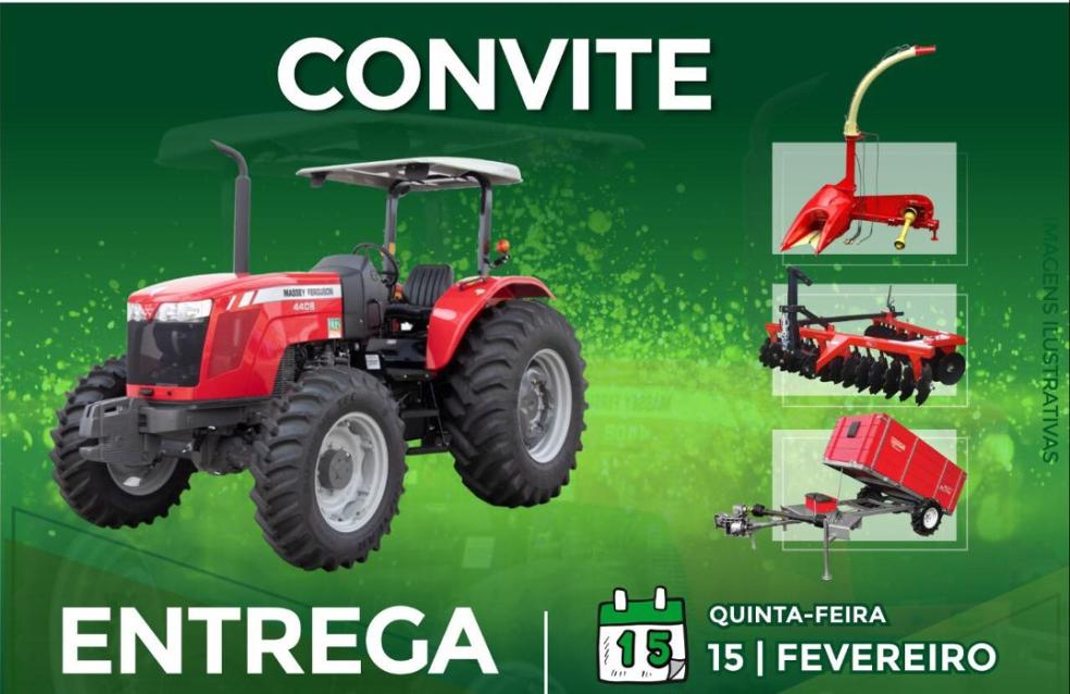 Entrega de um novo trator e equipamentos agrícolas.