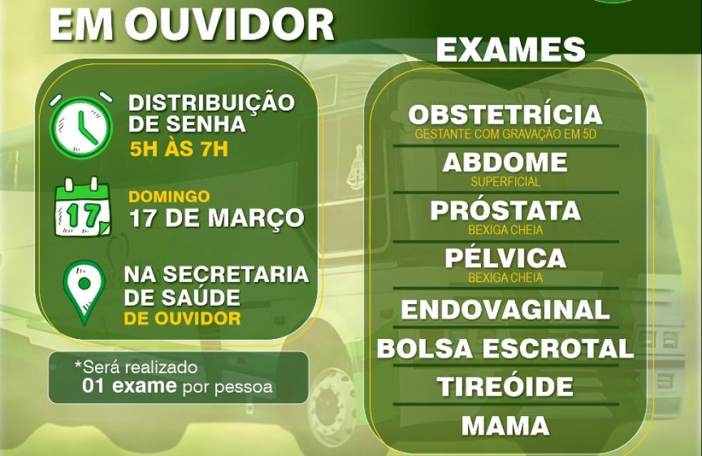 Prefeitura de Ouvidor realiza grande mutirão de ultrassom neste domingo, dia 17 de março, em frente à Secretaria de Saúde.